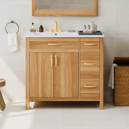 Wood bathroom vanity - bathroom,